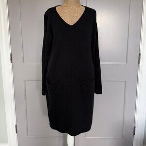 GARNET HILL | Long-Sleeved, V-Neck Black Cashmere Dress, Size L